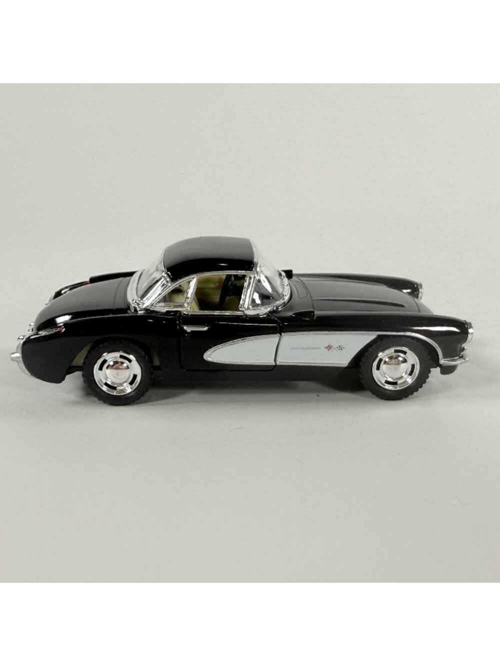 Kinsmart 1957 Chevrolet Corvette Black white Diecast 1:34 Sports Car open doors